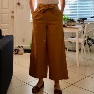 UNIQLO Yellow/Gold Belted Linen Cotton Wide Pants